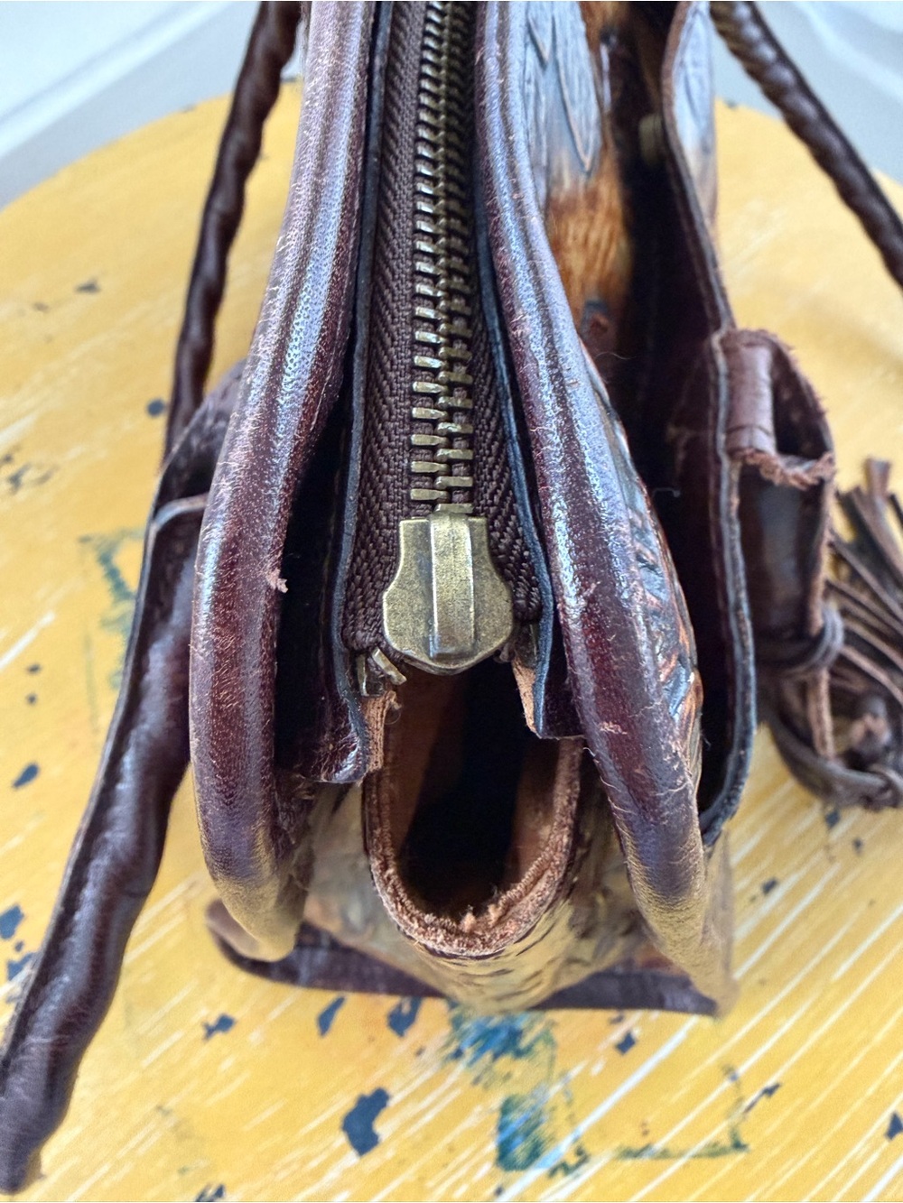 Patricia Nash Hand-Tooled Floral Satchel in Brown and Tan - Picture 5 of 9
